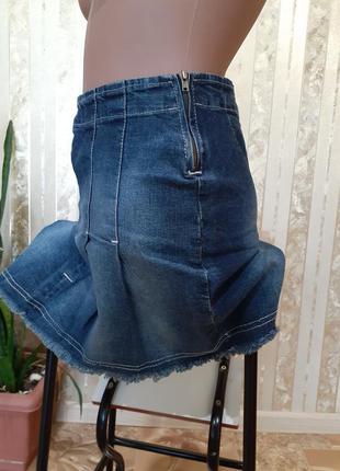 Юбка джинсовая темно-синяя с потертостями коттоновая "терка"