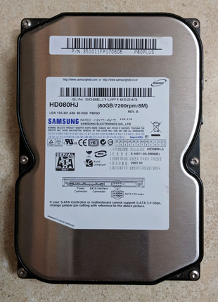 Жёсткий диск (винчестер) Samsung HD080HJ (80Gb/7200/SATA/8M).