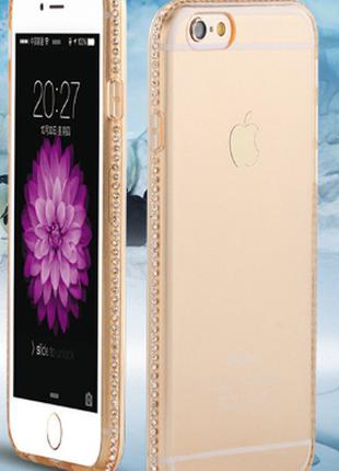 Силиконовый золотой чехол с камнями Сваровски для Iphone 6+/6S...