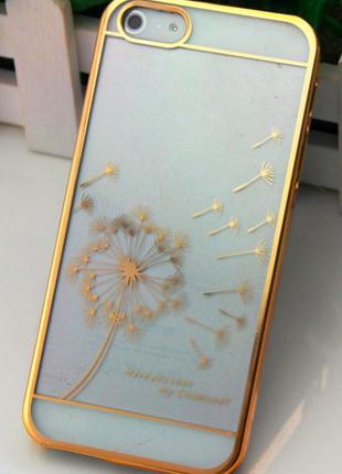 Чехол пластиколвый Clear Gold для Iphone 5/5s