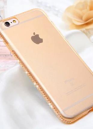 Силиконовый золотой чехол с камнями Сваровски для Iphone 6 6S