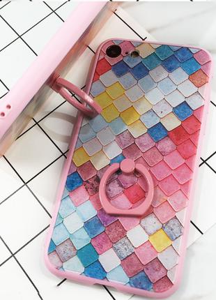 Чехол разноцветная чешуя+ розовый ободок силикон IPhone 6/6s