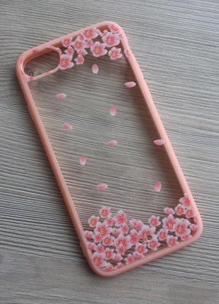 Чехол прозрачный цветы+розовый ободок силикон для IPhone 7/8