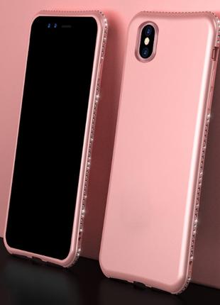 Розовый Мягкий чехол с камнями Сваровски для iPhone X XS
