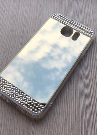 Зеркальный золотой силиконовый чехол с стразами для Samsung S7