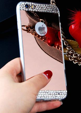 Зеркальный розовый силиконовый чехол с стразами для iphone 7 8