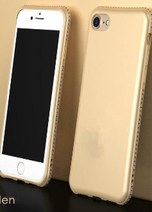 Золотой чехол с камнями Сваровски для iPhone 7 8(Дефект потерт...