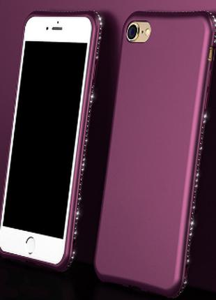Фиолетовый силиконовый чехол с камнями Сваровски для iPhone 6 6S