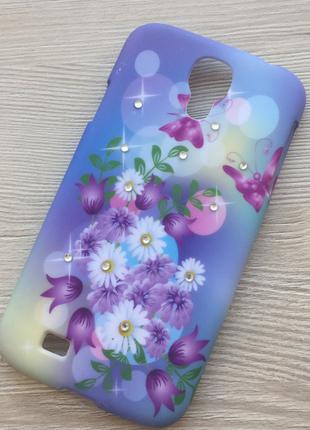 Пластиковый чехол с цветами и камушками №3 Samsung S4 i9500