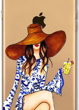 Прозрачный силиконовый чехол девушка с коктейлем для iphone 6/6S