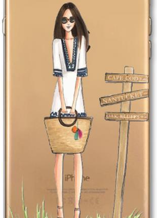 Прозрачный силиконовый чехол девушка с сумкой для iphone 6/6S