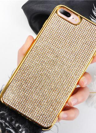 Золотой силиконовый чехол iphone 7+/8+ с камнями Сваровски