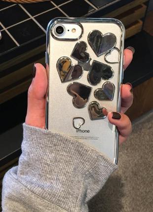 Силиконовый чехол c серебряными ободами и сердца iphone 6/6s