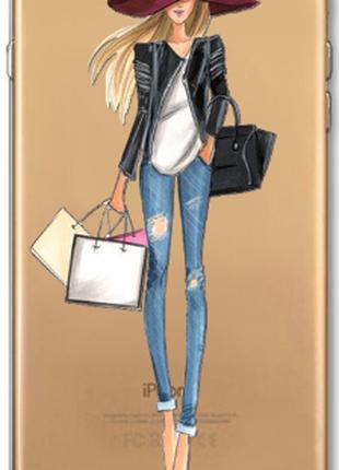 Прозрачный силиконовый чехол девушка с покупками для iphone 6/6S
