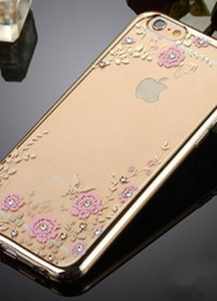 Силиконовый чехол для Iphone 6/6s с золотыми ободами и розовым...