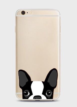 Силиконовый чехол мопс для iphone 6/6S черные уши