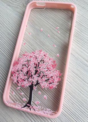 Чехол прозрачный с деревом+розовый ободок силикон для IPhone 5/5S