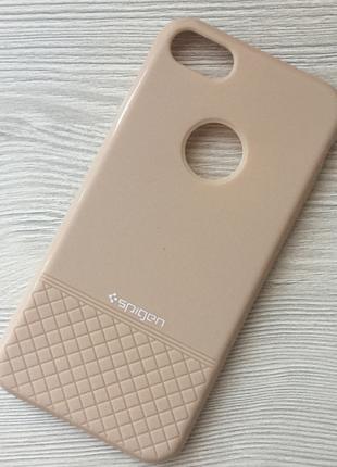 Фирменный Бежевый чехол "Spigen" для iphone 7/8 силиконовый