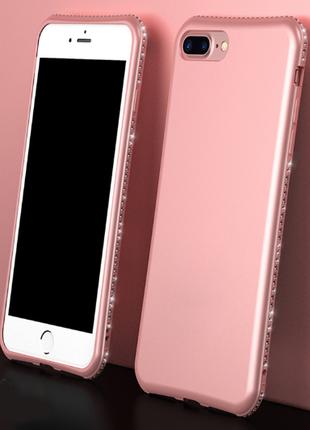 Розовый чехол с камнями Сваровски для iPhone 7 8
