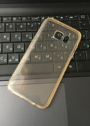 Силиконовый золотой чехол с камнями Сваровски для Samsung S7