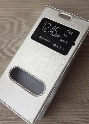 Cеребряная книжечка для Samsung Galaxy A3 A310 с окошками+магнит