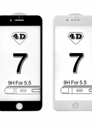 Защитное стекло 4D для Apple iPhone 7+/8+ белое или черное