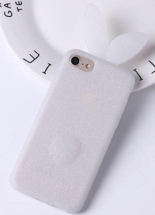Белый с блесточками силиконовый чехол - зайчик iphone 6/6s