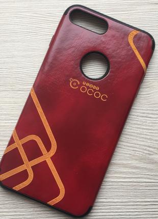 Бардовый чехол под кожу+силикон для iphone 7+/8+ Ococ