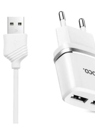 Зарядний пристрій Hoco C12A Smart Dual 2 USB + шнур usb micro ...