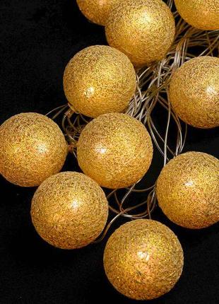 Гірлянда Кульки з ниток золото 50мм 12 LED теплий білий 4м 135...