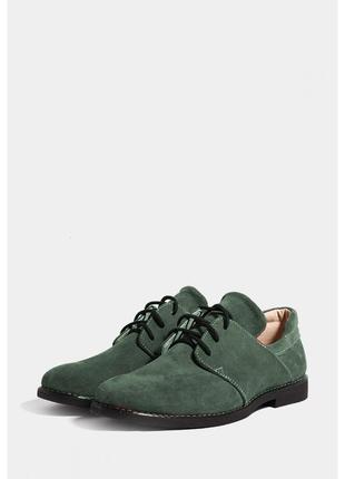 Женские замшевые зеленые туфли на шнурках стильные