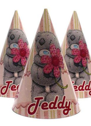Колпачки розовые для детского дня рождения " мишка тедди"