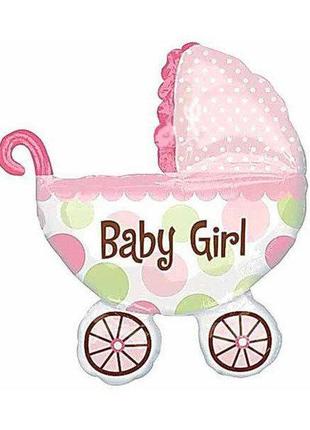 Шарик  фольгированный на рождение малыша  " коляска розовая "