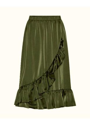 Шикарная шелковая юбка нарядная миди высокая посадка с оборками