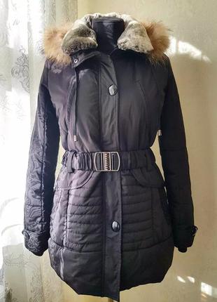 Удлиненная зимняя куртка picken с поясом черного цвета