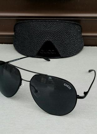 Gucci очки капли мужские солнцезащитные черные в металлической...