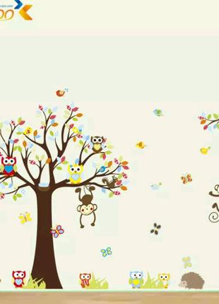 Интерьерная наклейка для детской "дерево и зверята"