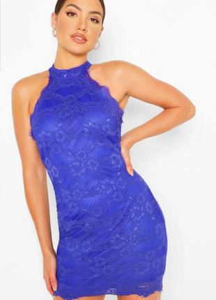 Вечернее гипюровое платье ax peris насыщенного синего цвета