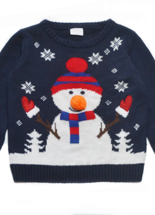 Новогодний синий свитер джемпер f&f на мальчика 4-5 лет