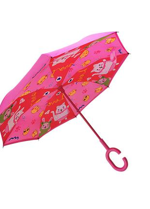 Дитяча парасолька-навпаки Up-Brella Lucky Cat-Rose Red зворотн...