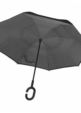 Женский зонт наоборот Lesko Up-Brella Серый ветрозащитный с дв...
