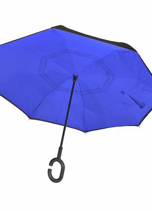 Зонт наоборот Lesko Up-Brella Синий ветрозащитный антизонт с н...