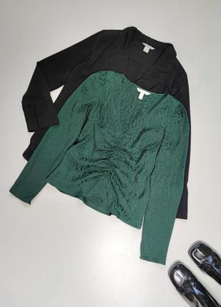Зелёная блузка с драпировкой h&m p.xs