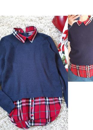 Стильный свитер обманка с рубашкой 2 в 1,primark,  p. 6-8