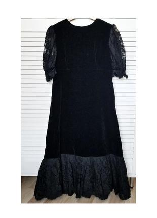 Бархатное миди платье нарядное винтажное ретро сукня ошатна чорна