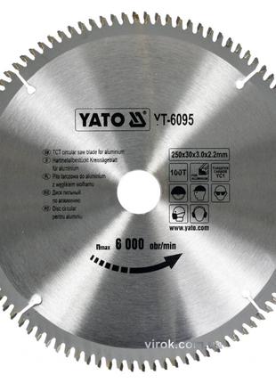 Диск пильный по алюминию YATO 250 х 30 х 3.0 x 2.2 мм 100 зубц...