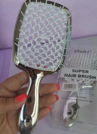 Расческа для волос super hair brush серебро