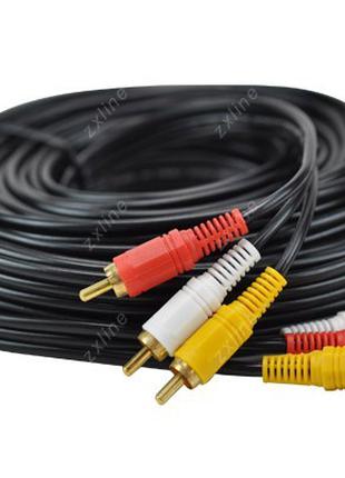 Кабель 3 RCA — 3 RCA (10 м) стерео видео тюльпан видеонаблюден...