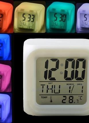 Часы будильник LED переливающиеся 7 цветов Glowing Led Color C...