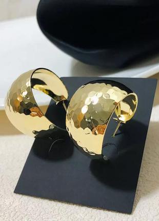 Серьги кольца золотистые широкие объемные шарики под золото